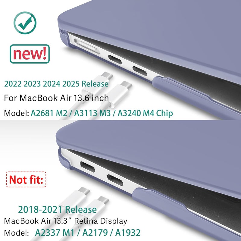 May Chen for M4 MacBook Air 13.6 inch Case 2025 2024 2023 2022 Release A3240 M3 A3113 M2 A2681, Plastic Hard Shell Case for MacBook Air 13.6" with Retina Display Fits Touch ID,Lavender Gray - Image 3